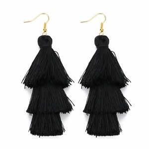 Restock 🎉 3 Tiered Black & Gold Tassel Earrings
